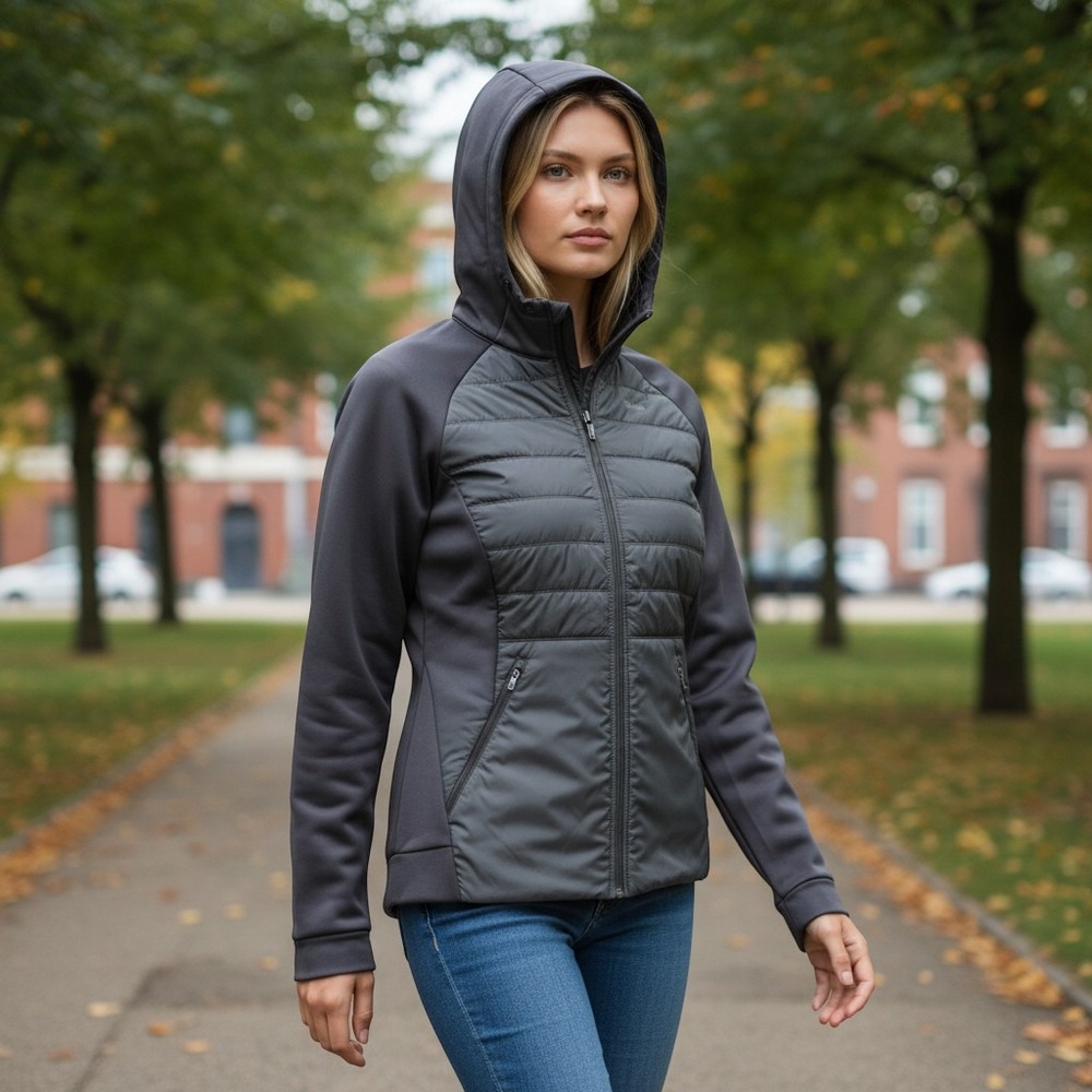Nike Hybrid Quilted Hooded Jacket Women S Gray Excellent Therma-FIT AO1440-010